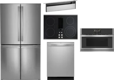 5 Piece Package Includes Refrigerator, Cooktop, Wall Oven, Hood And Dishwasher